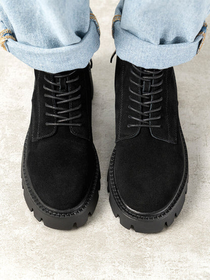 Black Suede Lace-Up Chunky Sole Boots