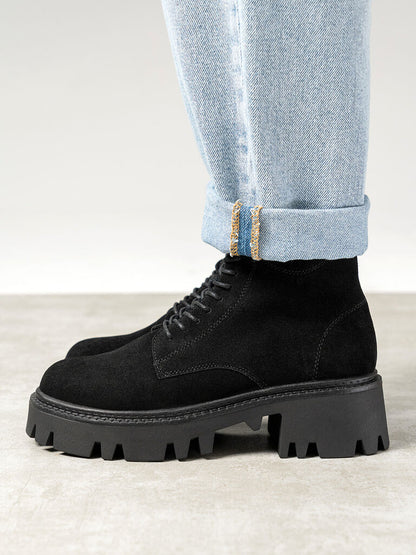 Black Suede Lace-Up Chunky Sole Boots