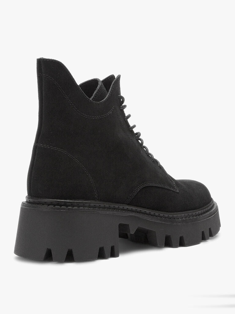 Black Suede Lace-Up Chunky Sole Boots