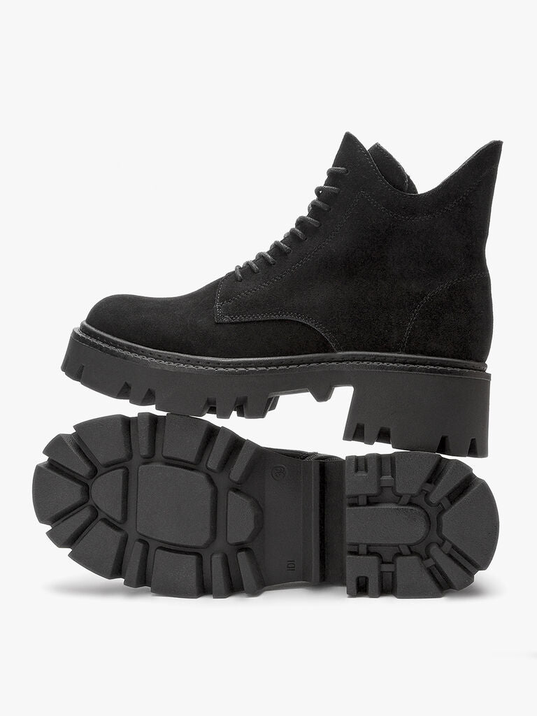 Black Suede Lace-Up Chunky Sole Boots
