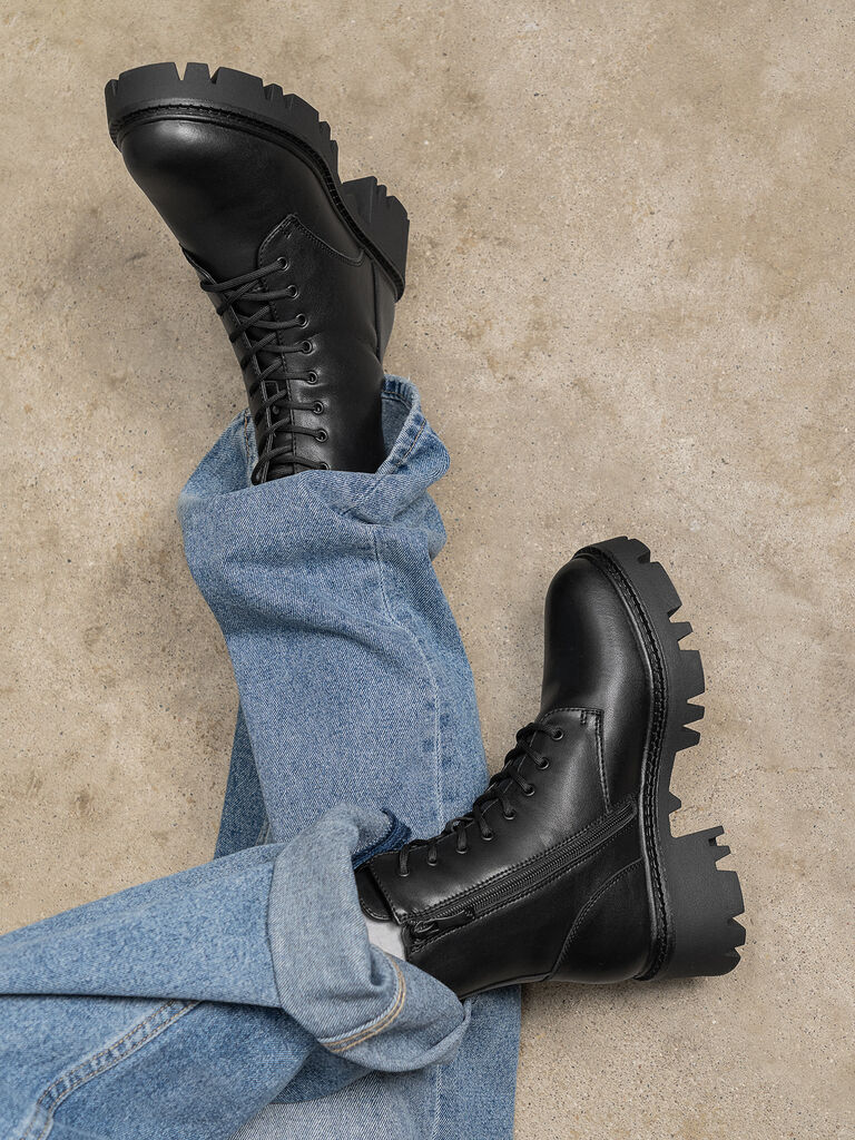 Black Chunky Sole Combat Boots
