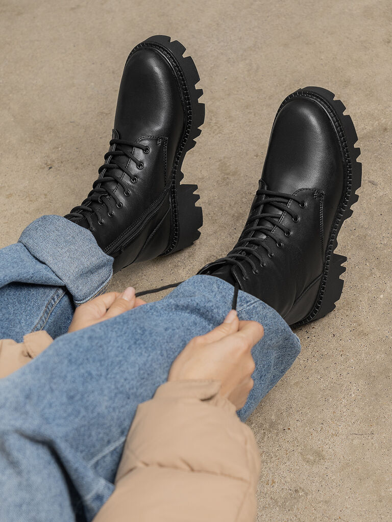 Black Chunky Sole Combat Boots