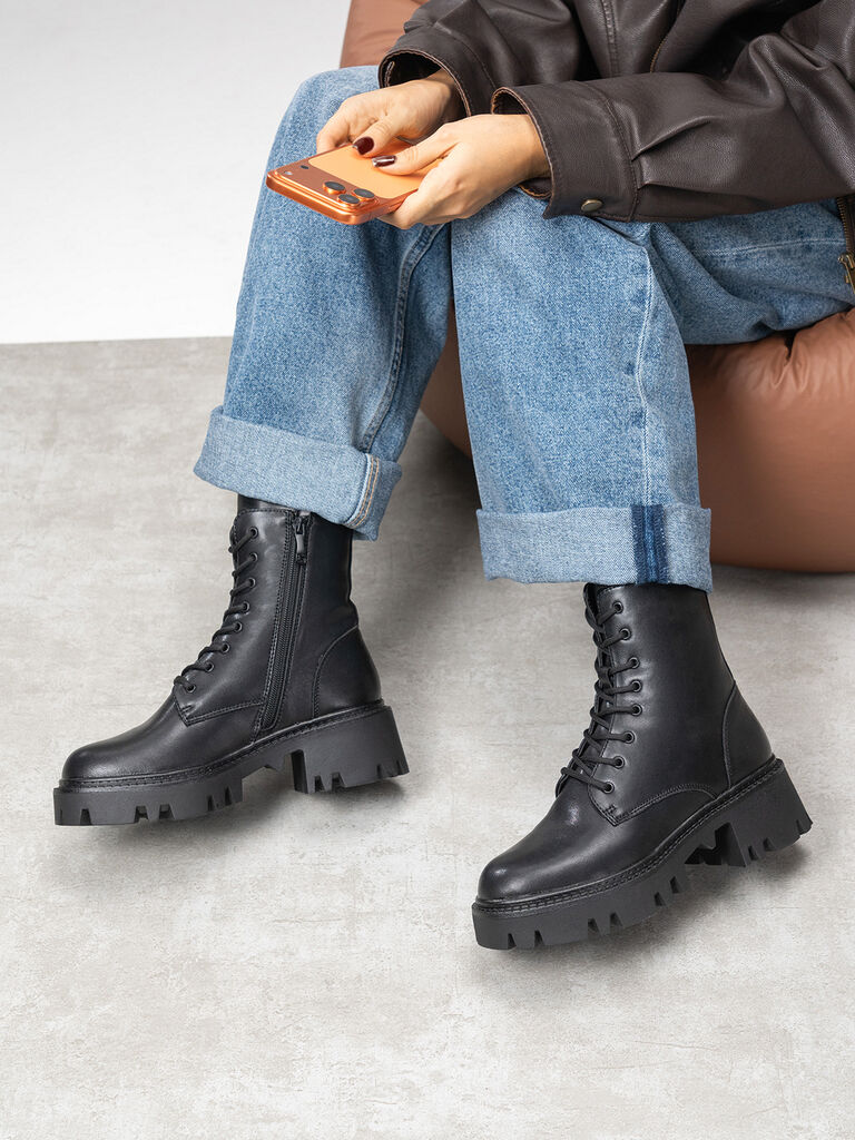 Black Chunky Sole Combat Boots