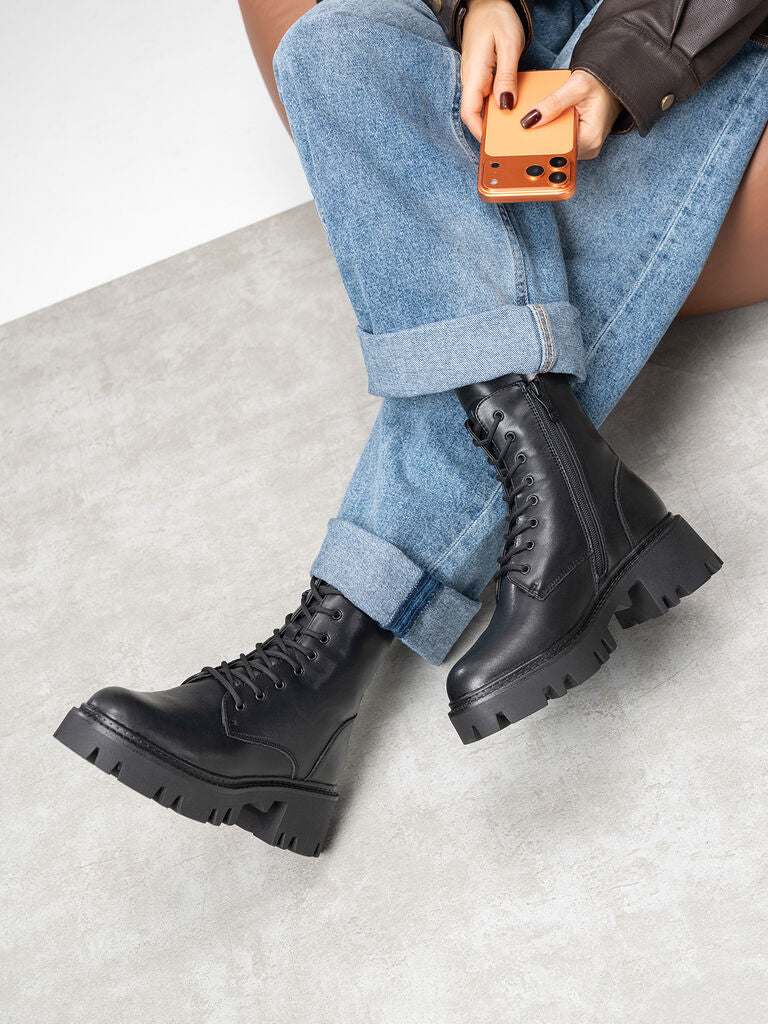 Black Chunky Sole Combat Boots