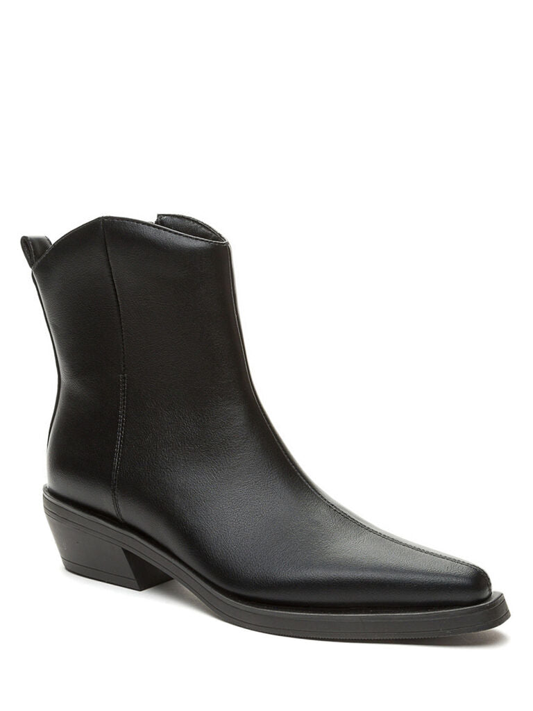 Black Leather Ankle Boots with Low Heel