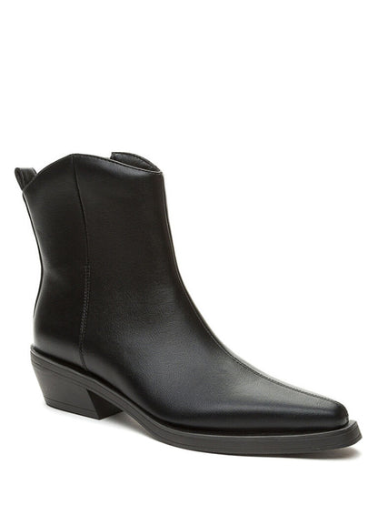 Black Leather Ankle Boots with Low Heel
