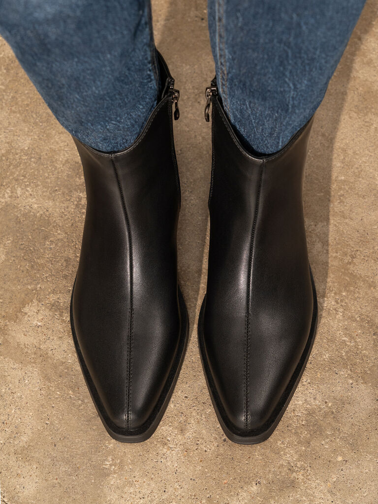 Black Leather Ankle Boots with Low Heel