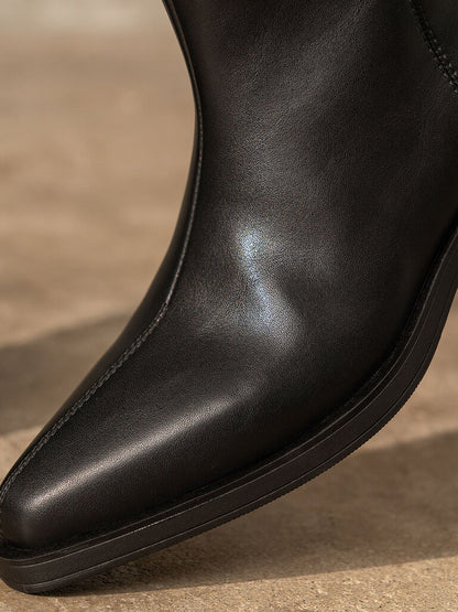 Black Leather Ankle Boots with Low Heel