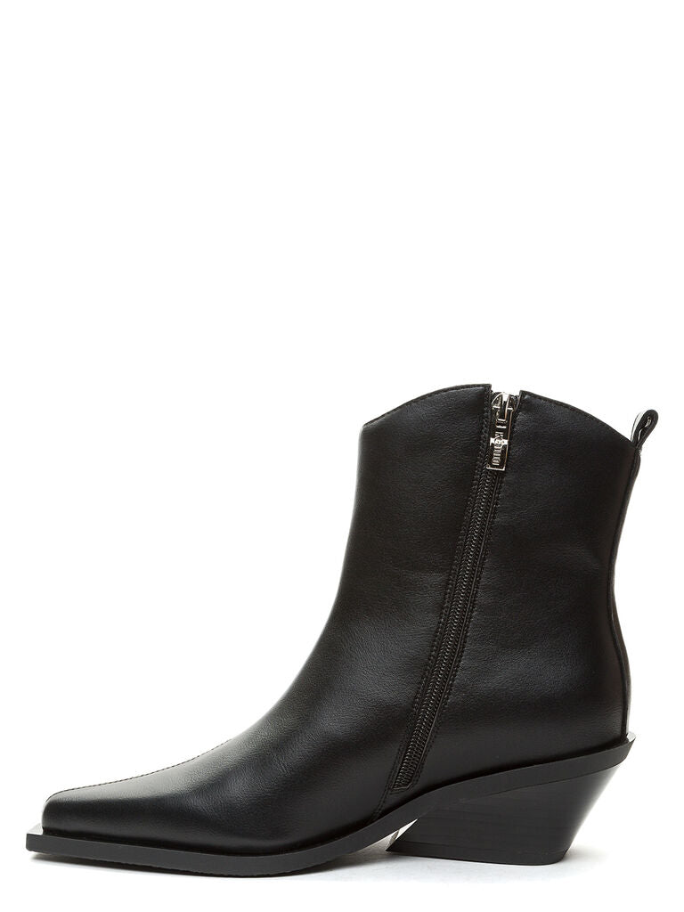 Black Leather Ankle Boots with Low Heel