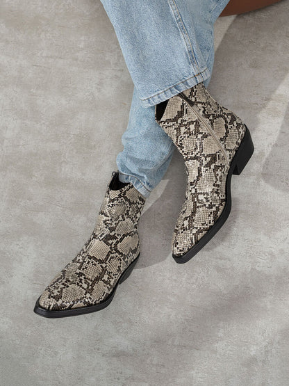 Snakeskin Patterned Western Ankle Boot