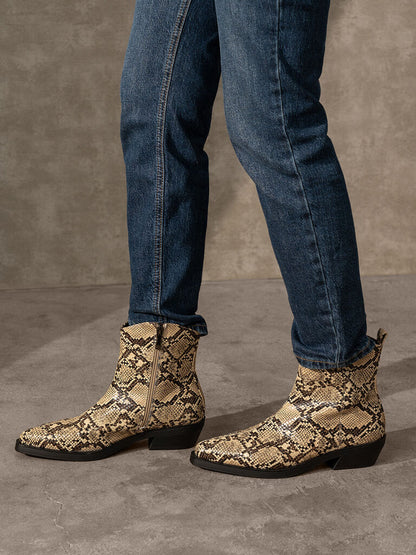 Snakeskin Patterned Western Ankle Boot