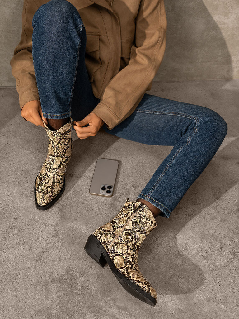 Snakeskin Patterned Western Ankle Boot