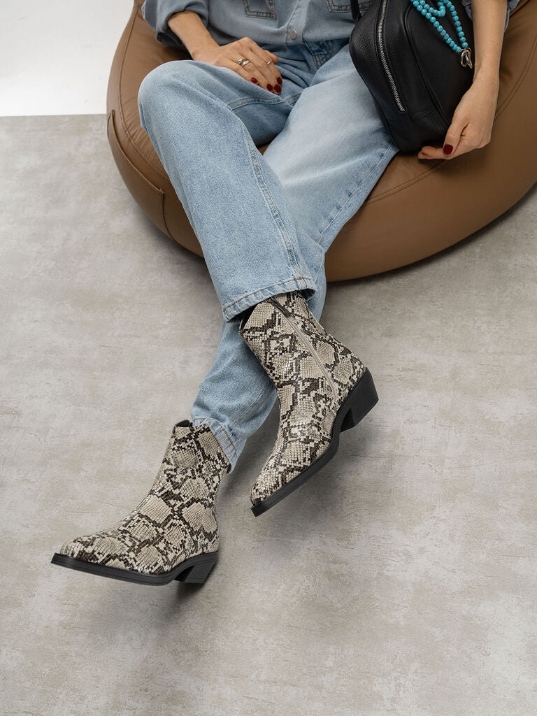 Snakeskin Patterned Western Ankle Boot
