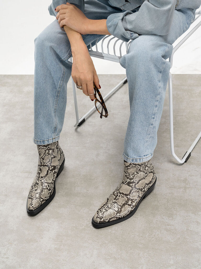 Snakeskin Patterned Western Ankle Boot