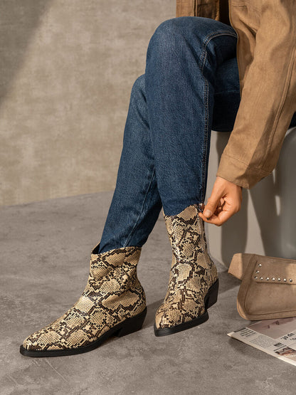 Snakeskin Patterned Western Ankle Boot