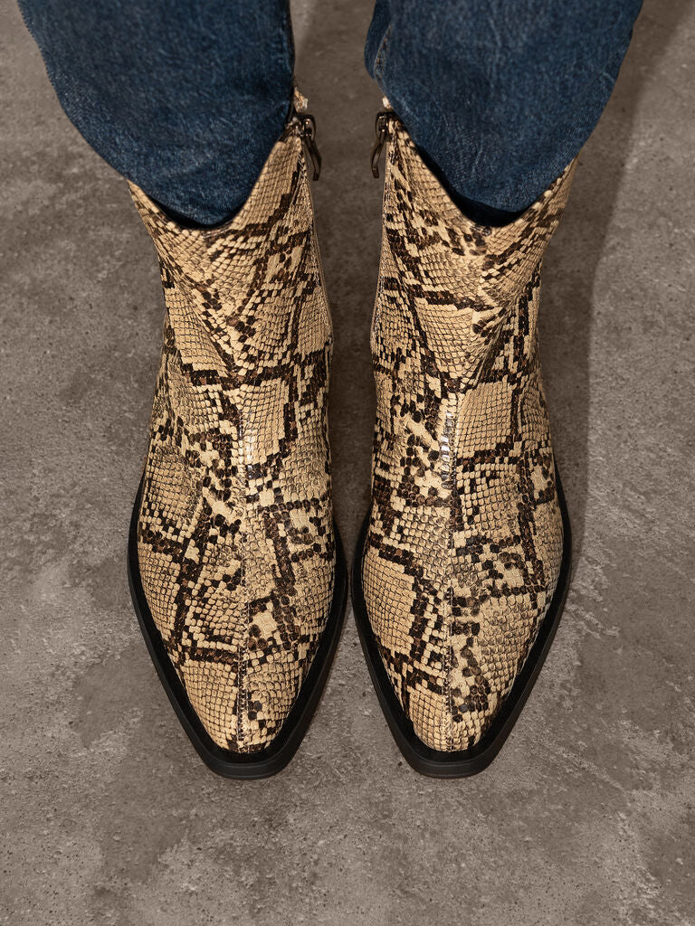 Snakeskin Patterned Western Ankle Boot