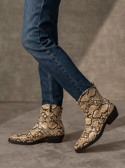 Snakeskin Patterned Western Ankle Boot