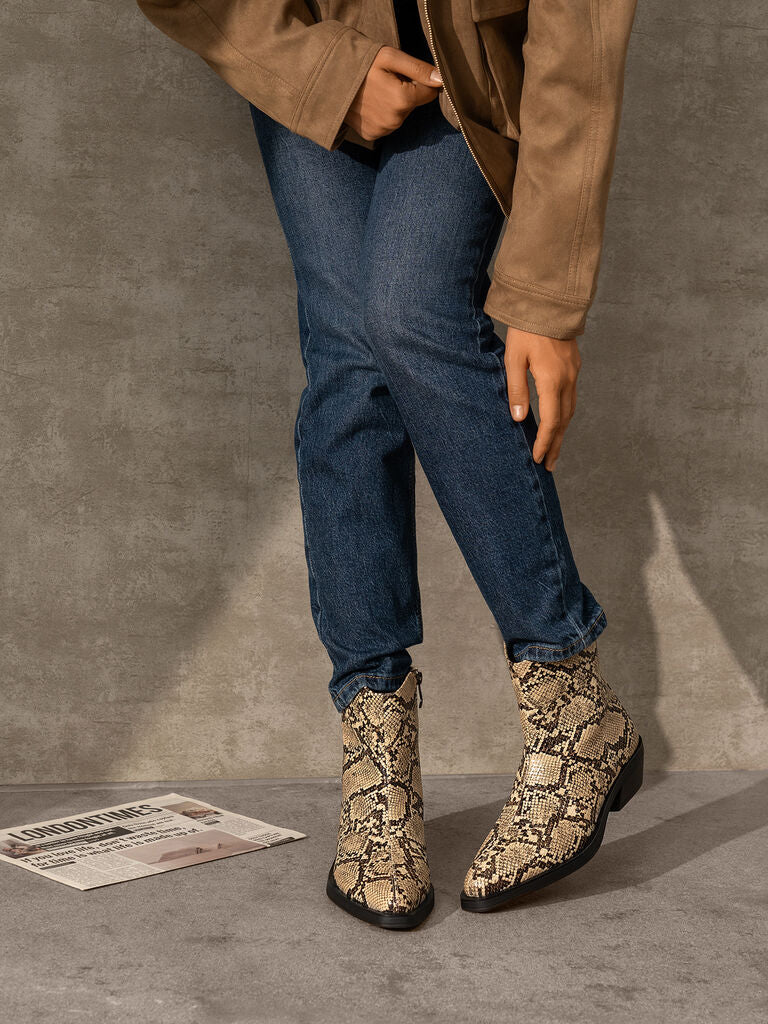 Snakeskin Patterned Western Ankle Boot