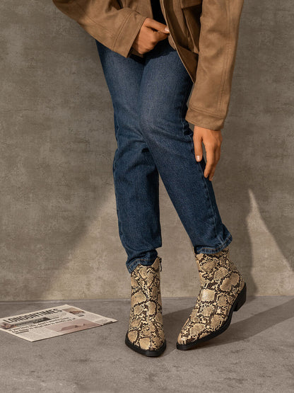 Snakeskin Patterned Western Ankle Boot