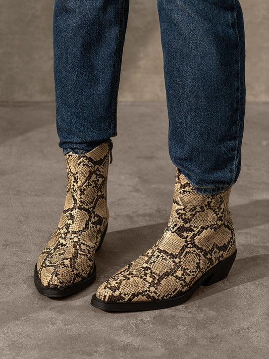 Snakeskin Patterned Western Ankle Boot