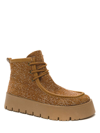 Brown Textured Lace-Up Ankle Boot with Platform Sole