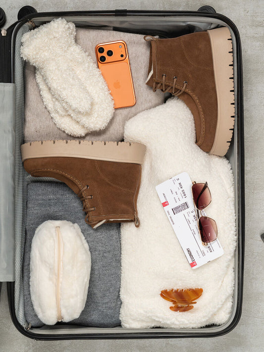 Brown Textured Lace-Up Ankle Boot with Platform Sole