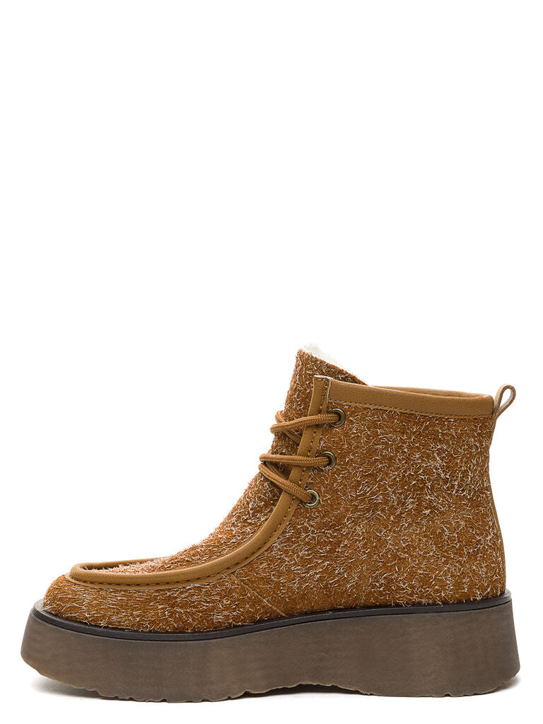 Brown Textured Lace-Up Ankle Boot with Platform Sole
