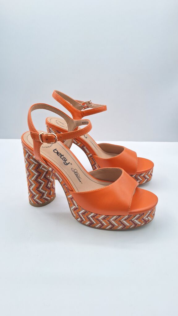 Orange Zigzag Platform Heels with Ankle Strap