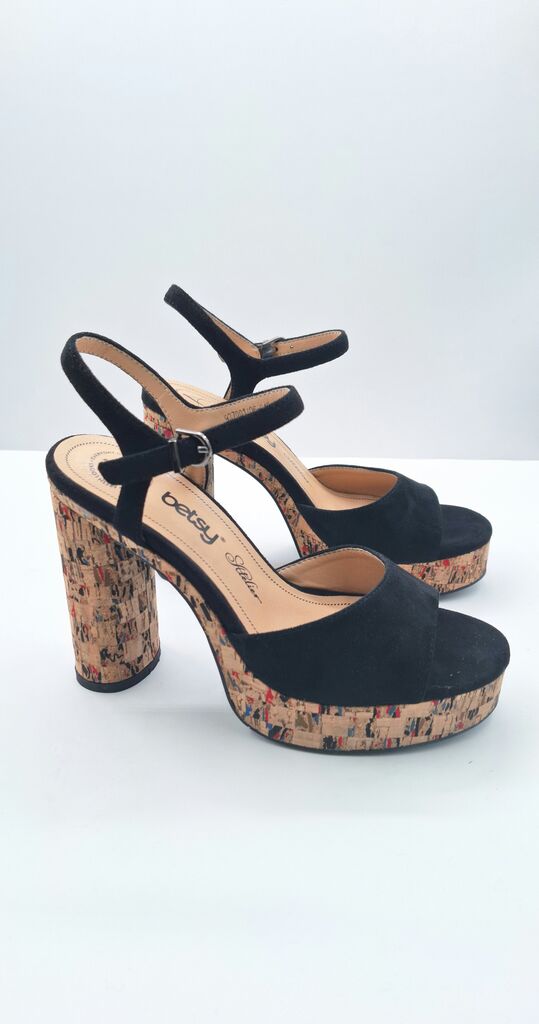 Black Suede Platform Sandals with Cork Heel