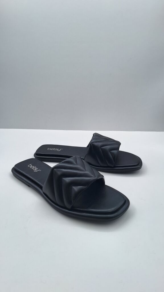 Black Quilted Slide Sandals with Padded Strap