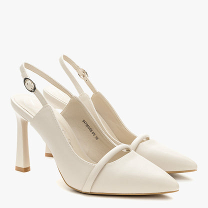 Ivory Slingback Heels with Sleek Strap Detail