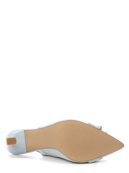 Light Blue Denim Slingback Heels with Rhinestone Buckle