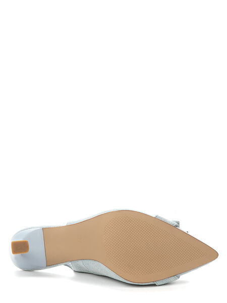 Light Blue Denim Slingback Heels with Rhinestone Buckle