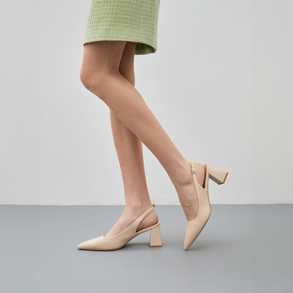 Ivory Slingback Block Heel Shoes