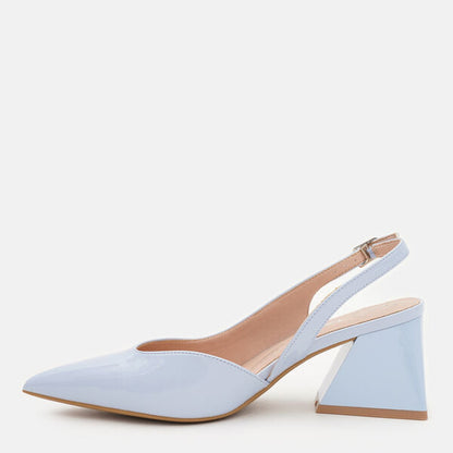 Pale Blue Patent Slingback Heels with Geometric Heel