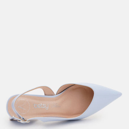 Pale Blue Patent Slingback Heels with Geometric Heel