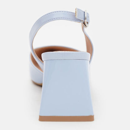Pale Blue Patent Slingback Heels with Geometric Heel