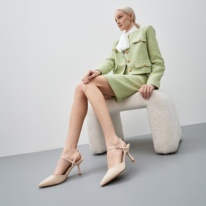 Ivory Pointed Slingback Heels with Buckle