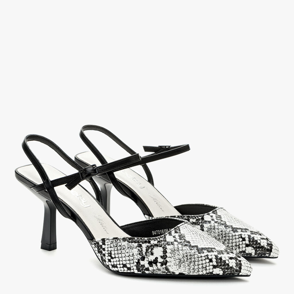 Black and White Animal Print Slingback Heels