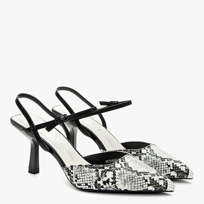 Black and White Animal Print Slingback Heels