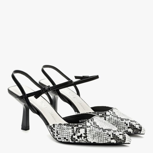 Black and White Animal Print Slingback Heels