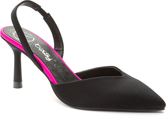 Black Satin Slingback Stiletto with Pointed Toe