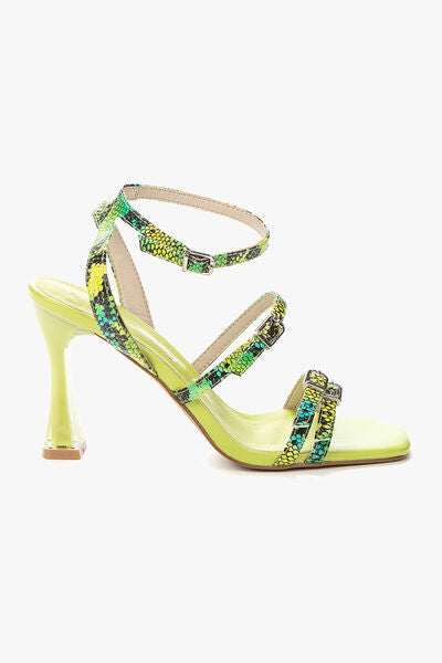 Lime Snakeskin Strappy Heeled Sandal
