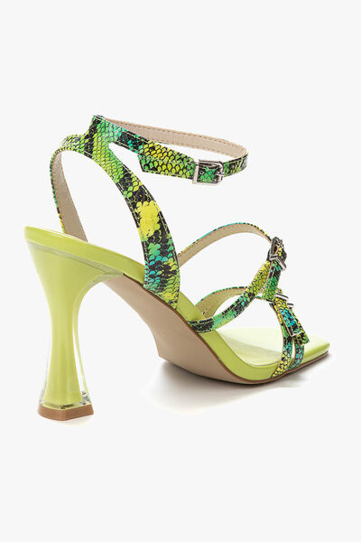Lime Snakeskin Strappy Heeled Sandal