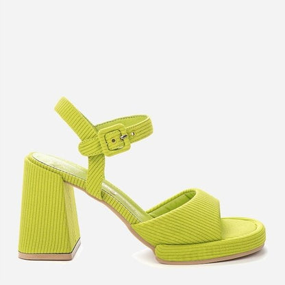 Lime Green Textured Sandal with Block Heel
