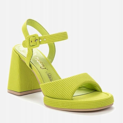 Lime Green Textured Sandal with Block Heel