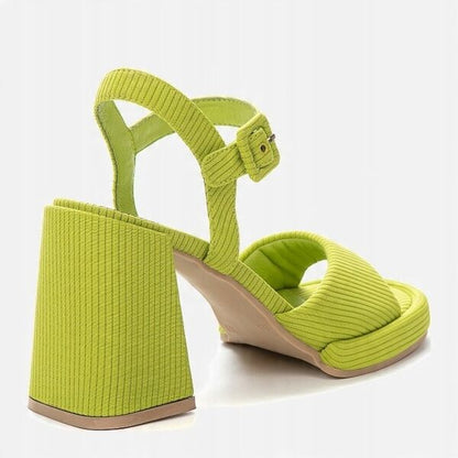 Lime Green Textured Sandal with Block Heel