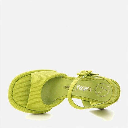 Lime Green Textured Sandal with Block Heel