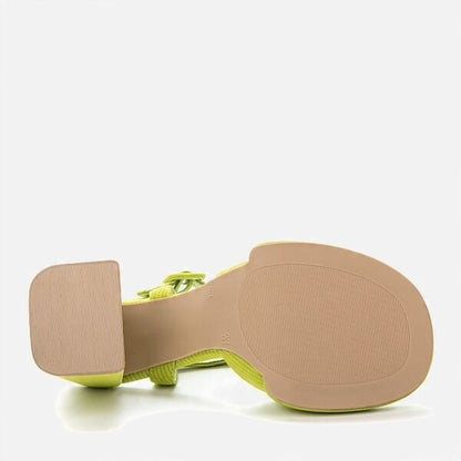 Lime Green Textured Sandal with Block Heel