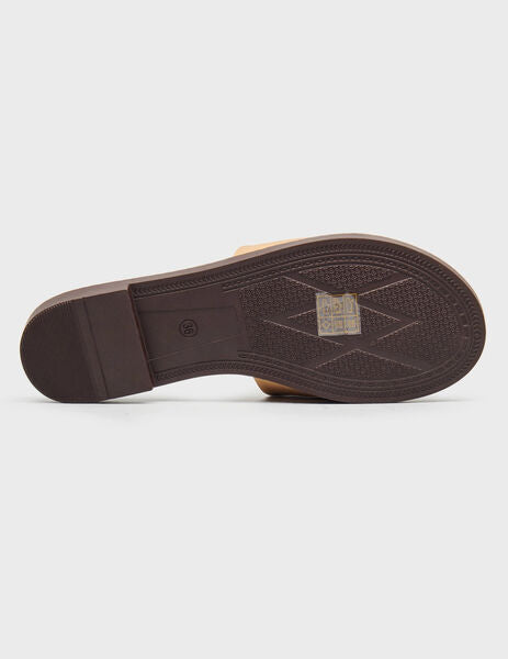 Beige Embellished Slide Sandal with Circular Accent